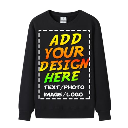 huale POD Custom Personalized Crew Neck Sweatshirt for Men Women - Add Your Own Design with Photo & Text - Front & Back Print, Black, Large